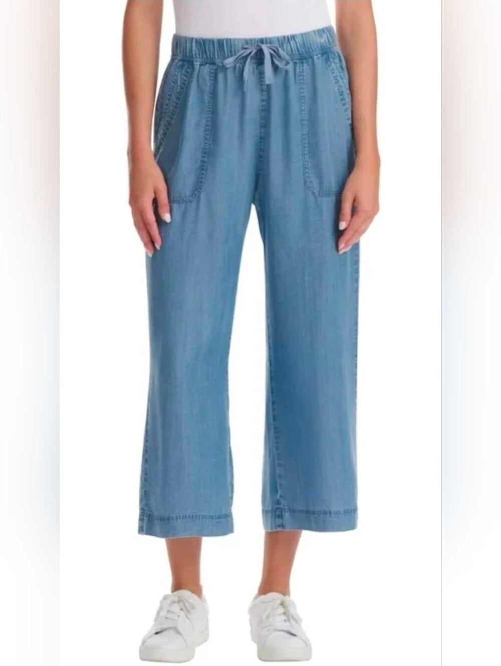 Splendid Womens Light Blue Cropped Wide Leg Denim Pants XL Elastic Waist (231B4)